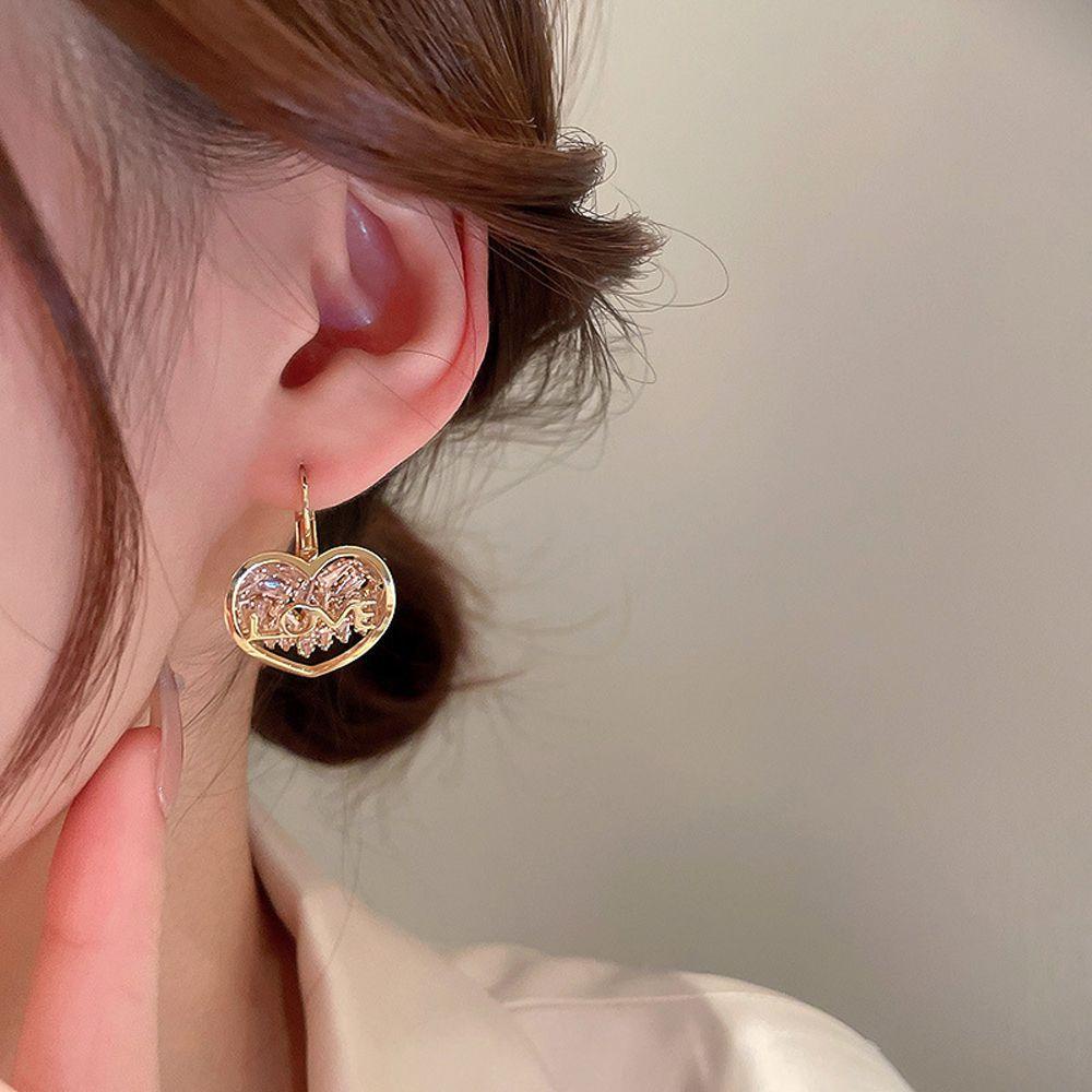 Needway Korea Style Stud Earring Manis Serbaguna Jarum Perak Surat Cinta Bunga Kupu-Kupu Telinga Gesper