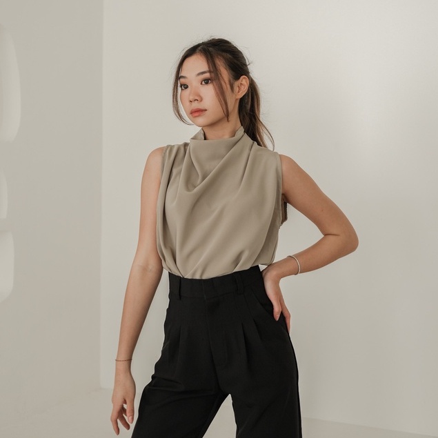 [TAVIA] MILAN HALTER TOP / ATASAN BLOUSE WANITA / ATASAN KOREA