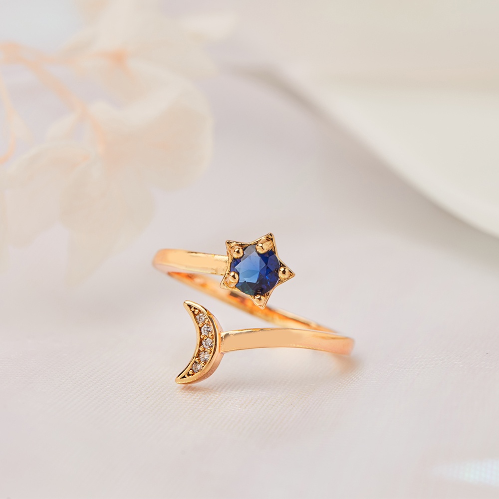 Y283 Cincin Bintang Mode Bulan Cincin Terbuka Etnis Cincin Aksesoris Emas Lapis Fashion Wanita