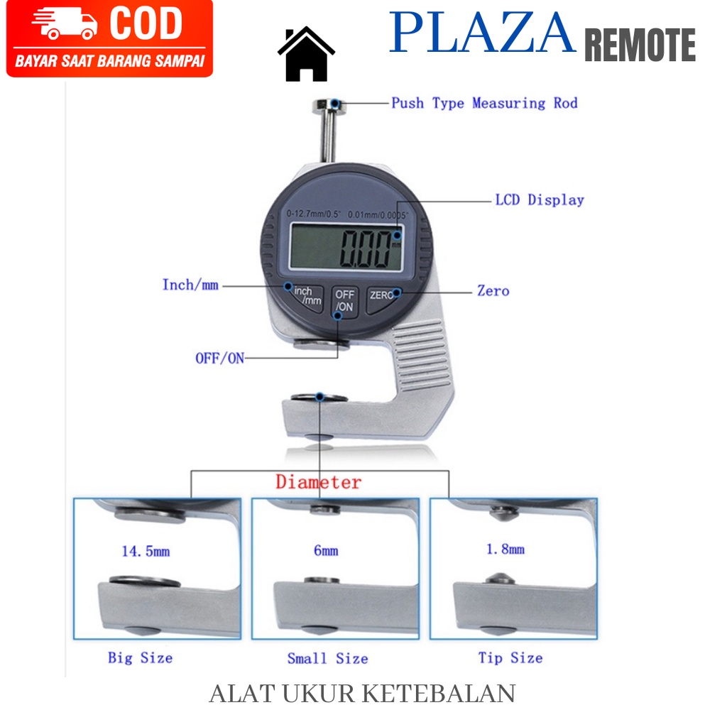 Digital Thickness Gauge 0 - 12.7 MM ALAT UKUR KETEBALAN KAWAT KERTAS PLAT