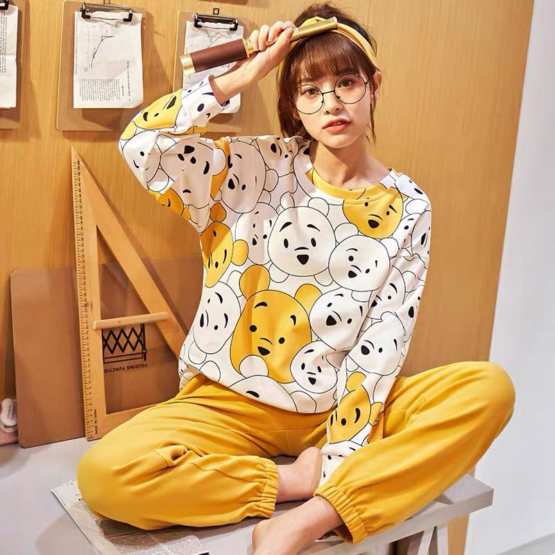 COD pp piyama fashion wanita / Piyama Import PP / stelan wanita / baju tidur wanita-Pooh Kuning