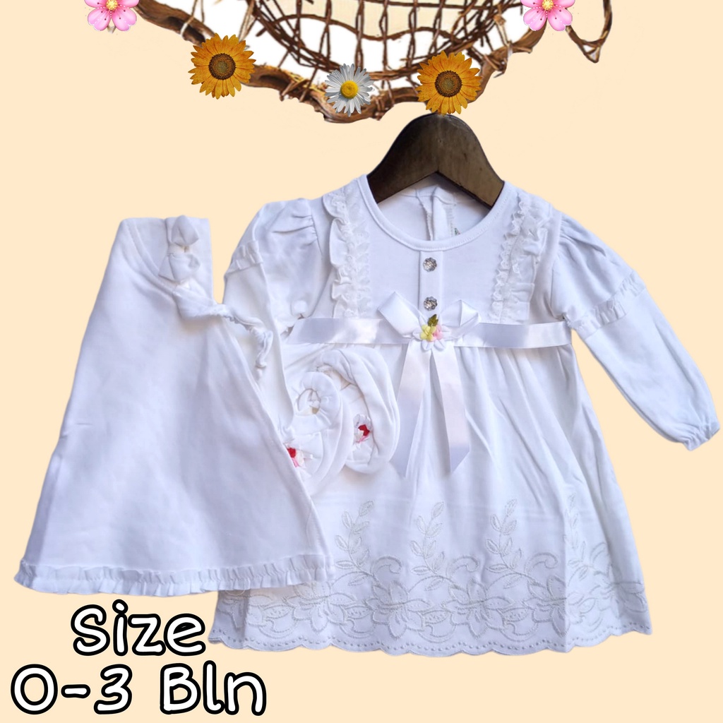 21396 - BAJU GAMIS BAYI MUSLIM NEW BORN BABY KIDS PEREMPUAN BARU LAHIR LENGAN PANJANG SET BUSANA MUS