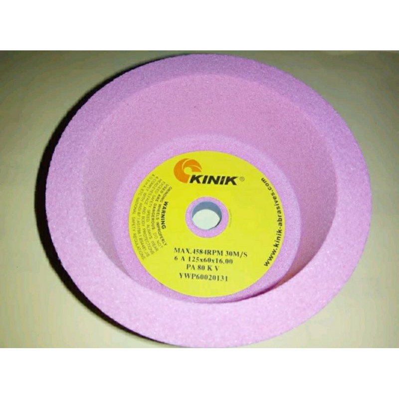 Batu Gerinda Mangkok 5 inch Grit #80 KINIK PA 80 KV 6A Batu Gerinda Mangkok Kinik Asah HSS