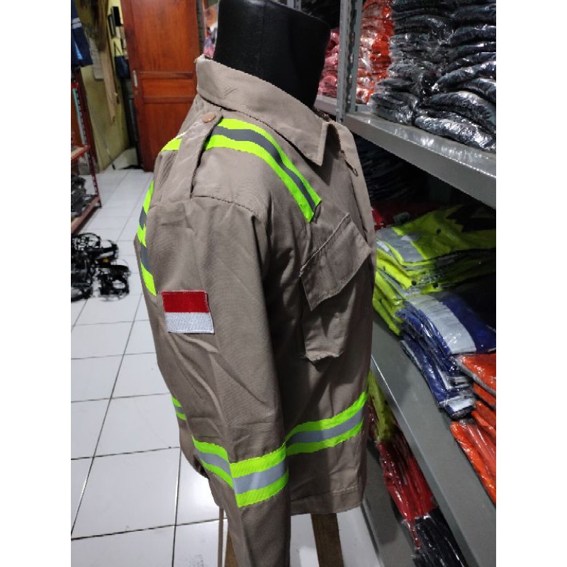 RESLETING BAJU SAFETY COKSU COKLAT SUSU BERLOGO K3 BENDERA SCOTLIGT BESAR HIJAU 5CM