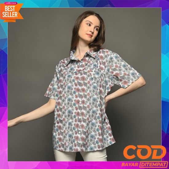 Baju Atasan Wanita Blouse Casual Polos Lengan Pendek Shakila Twill Baj Monellina 06265 Kemeja Oversi