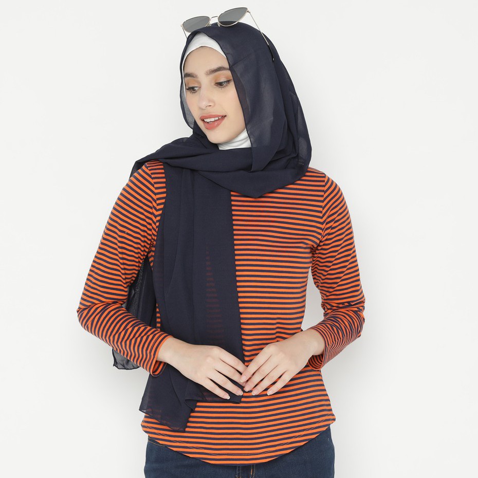 

MATSUDA - PEONY Comfort Long Sleeve Stripe Tshirt Warna Orange Navy