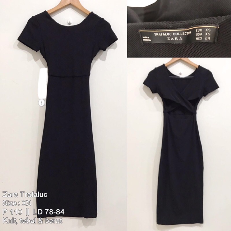 zara trafaluc maxi dress hitam polos tebal berat lengan tangan pendek size kecil xs s branded