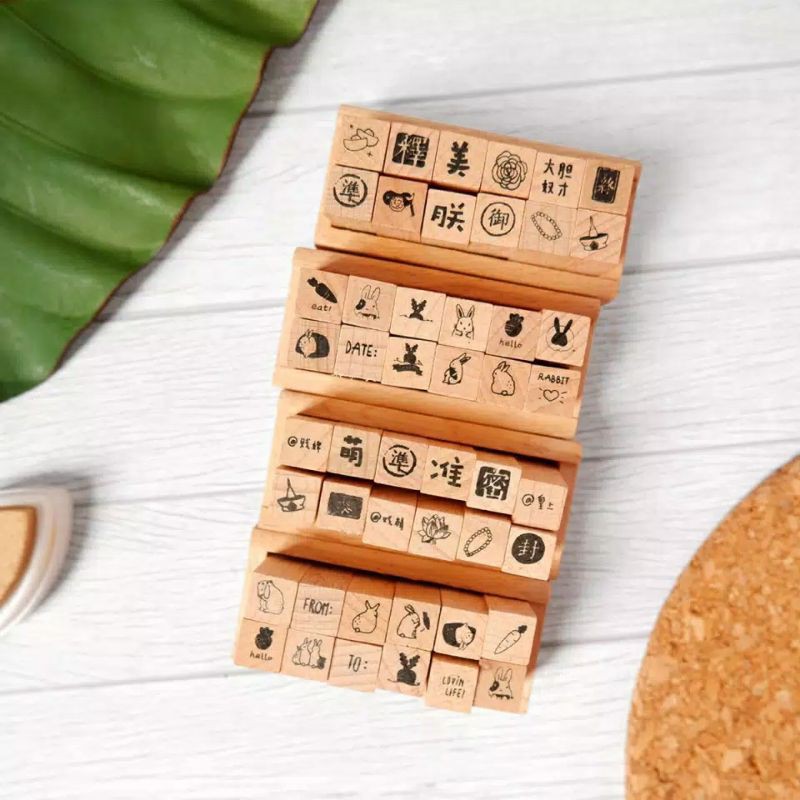 

cute mini wood stamp set 12pc