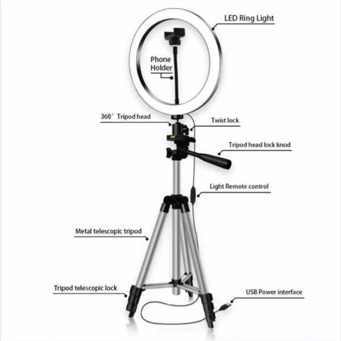 Tripod 1m 3110 +Ringlight 26cm - Paket Lengkap Ringlight 26cm + Tripod