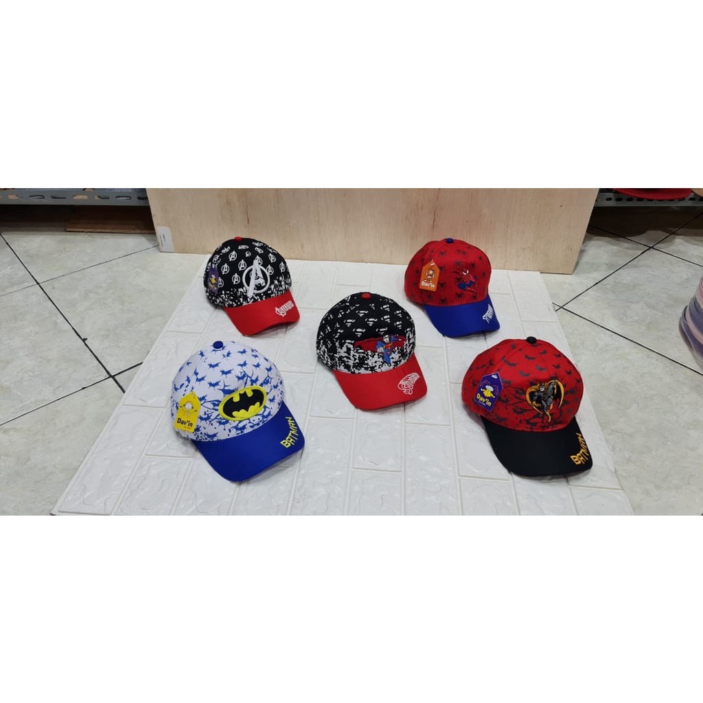 TOPI ANAK PRIA KARAKTER SUPERMAN,BATMAN,ADVANGER,SPIDERMAN/ TOPI KARAKTER PRINTING TRENDY TERMURAH / REAL PICK