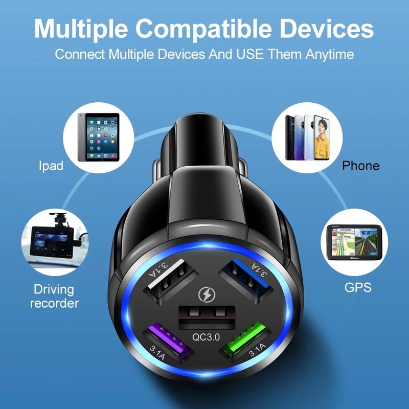 Adapter Charger Mobil 5 Port Usb Qc3.0 Fast Charging Untuk Iphone / Android