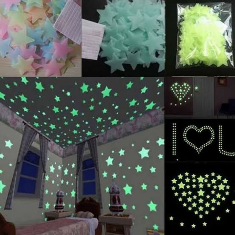 isi 100pcs - sticker bintang glow in the dark/ sticker dinding menyala