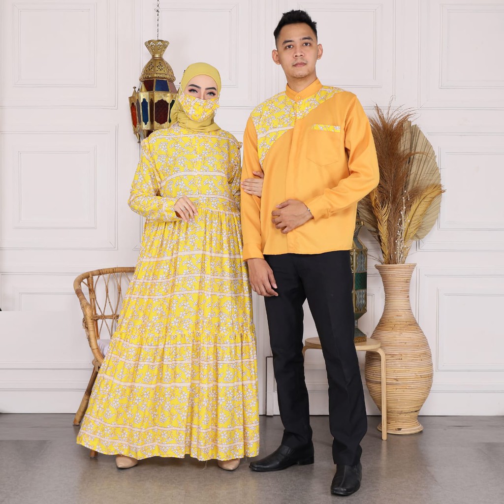 D18 Couple fitri +masker bhn katun rayon import ld110 pjg 140 lebar rok 3meter seting belkan