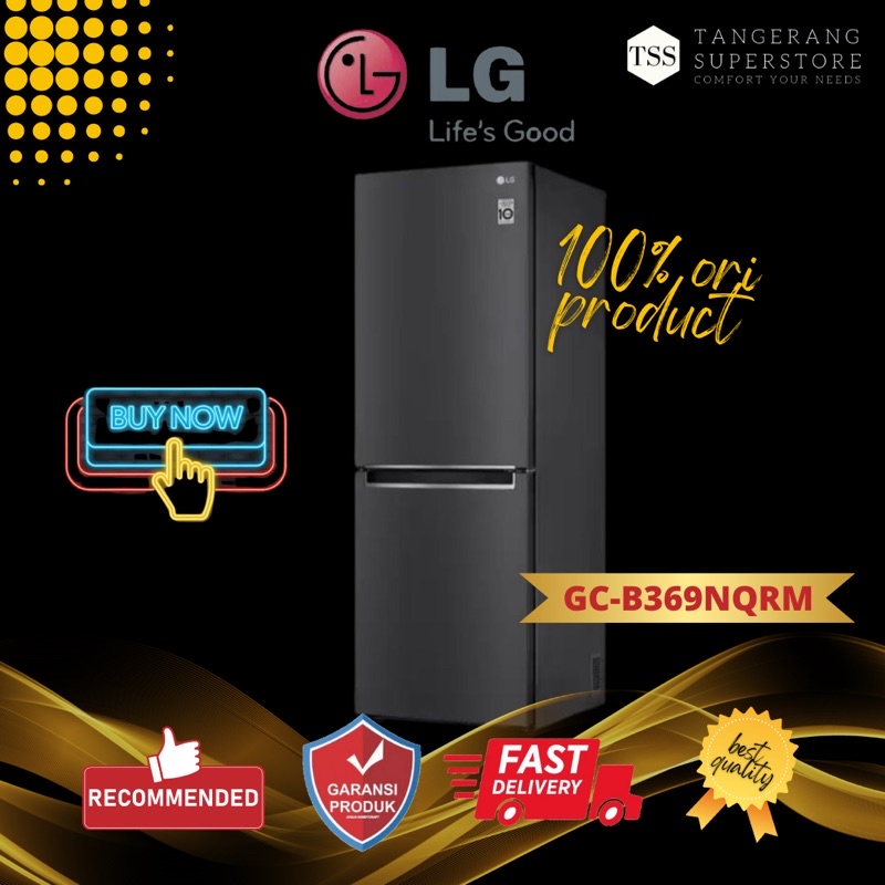 KULKAS INVERTER LG BOTTOM FREEZER 305L GC-B369NQRM SMART INVERTER COMPRESSOR