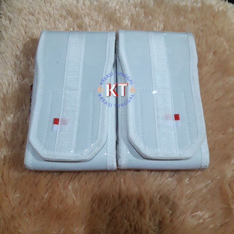 sarung hp warrior putih kanvas/tempat hp dobel samping