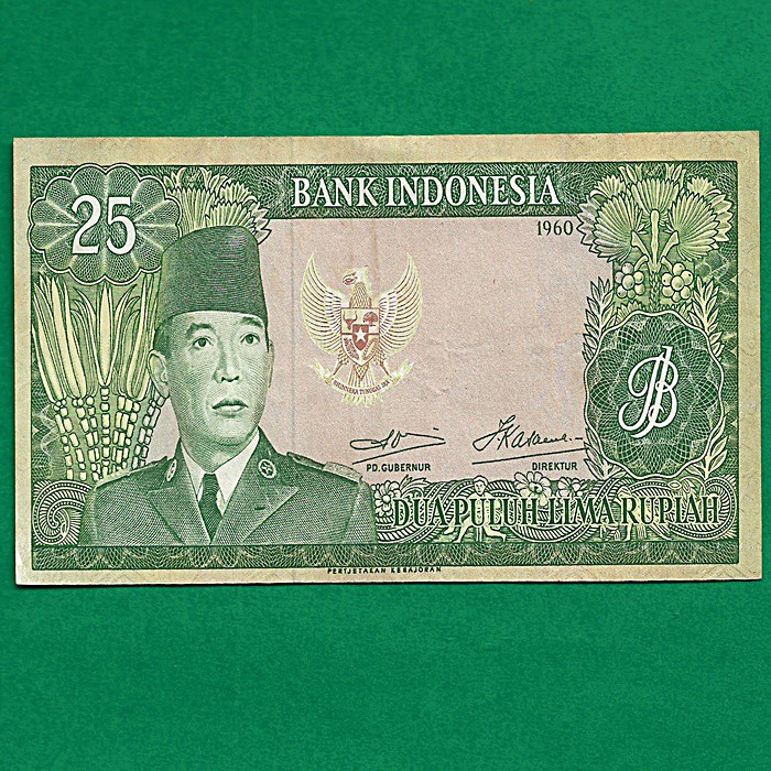 UK215 UANG KUNO ASLI INDONESIA 25 RUPIAH SOEKARNO TAHUN 1960 KOLEKSI UANG LAMA SUKARNO