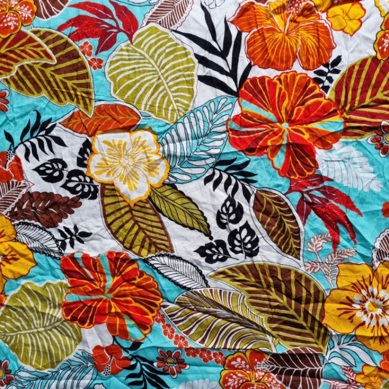 Kain Santung Halus Rayon Santung Motif Bunga Kembang Biru B1- 50cm