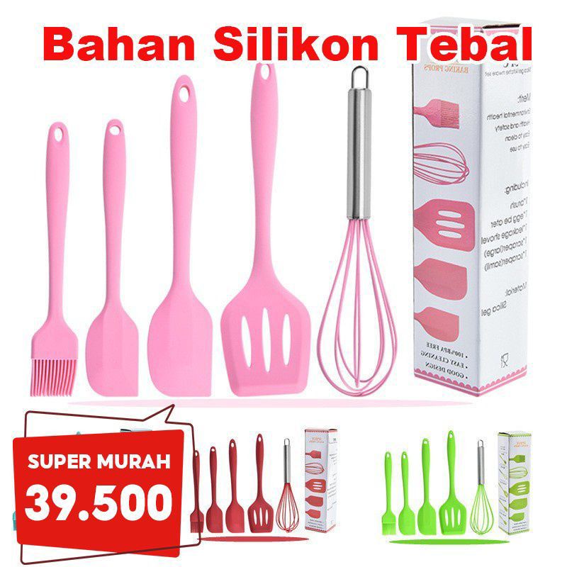 Spatula Set Peralatan Masak Sutil Silikon Cooking Tools isi 5pcs Tahan Panas