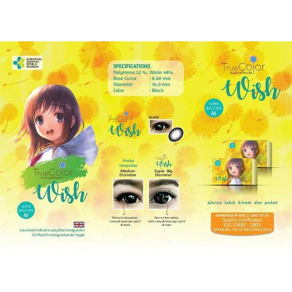 Softlens True Color Wish Super Big Eyes 16.0 mm Black and Grey / Tersedia warna hitam dan abu