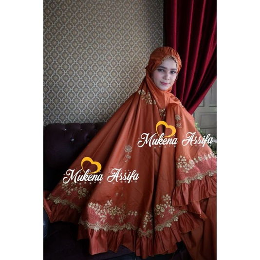 Mukena bordir  padang rimpel joadda series assifa orange bata by mukena assifa