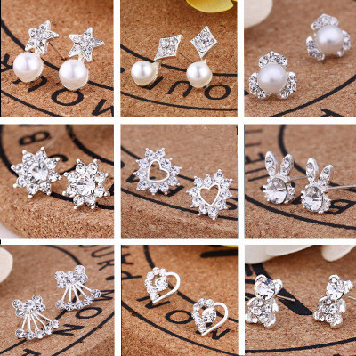 2021 cute rabbit star love pearl rhinestone earrings female fashion butterfly small earrings jewelry gift