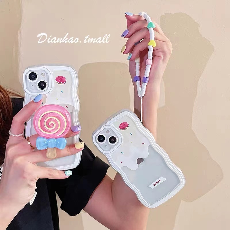 Cute and creative girl three-piece case iphone 11 12 pro max 13 pro max X/Xs XR 7plus/8plus lanyard + fun candy holder all-inclusive shockproof soft shell case