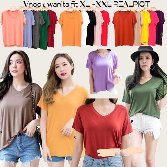 BEFAST - ZFS OOTD Wanita Kaos SATYO / VNECK XL XXL SPANDEK SOFT / Pakaian Kaos Tshirt / Atasan Kaos Polos / Baju Santai / Tshirt Rumahan / Termurah / Kaos Oblong