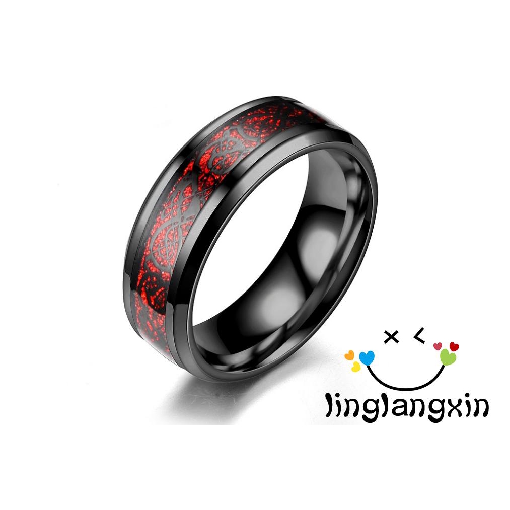 ✽UP✽Tungsten Carbide Ring Black Celtic Dragon Blue Carbon Fibre Wedding Jewelry