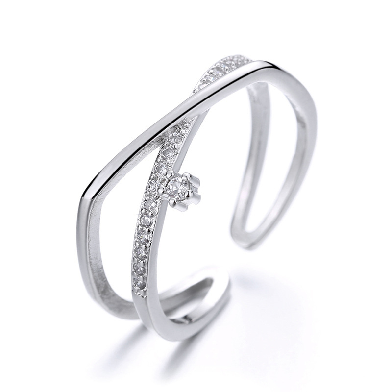 Korean Style Sparkling Diamond Cross Open Ring Women's Fashion Jewelry Engagement Gift