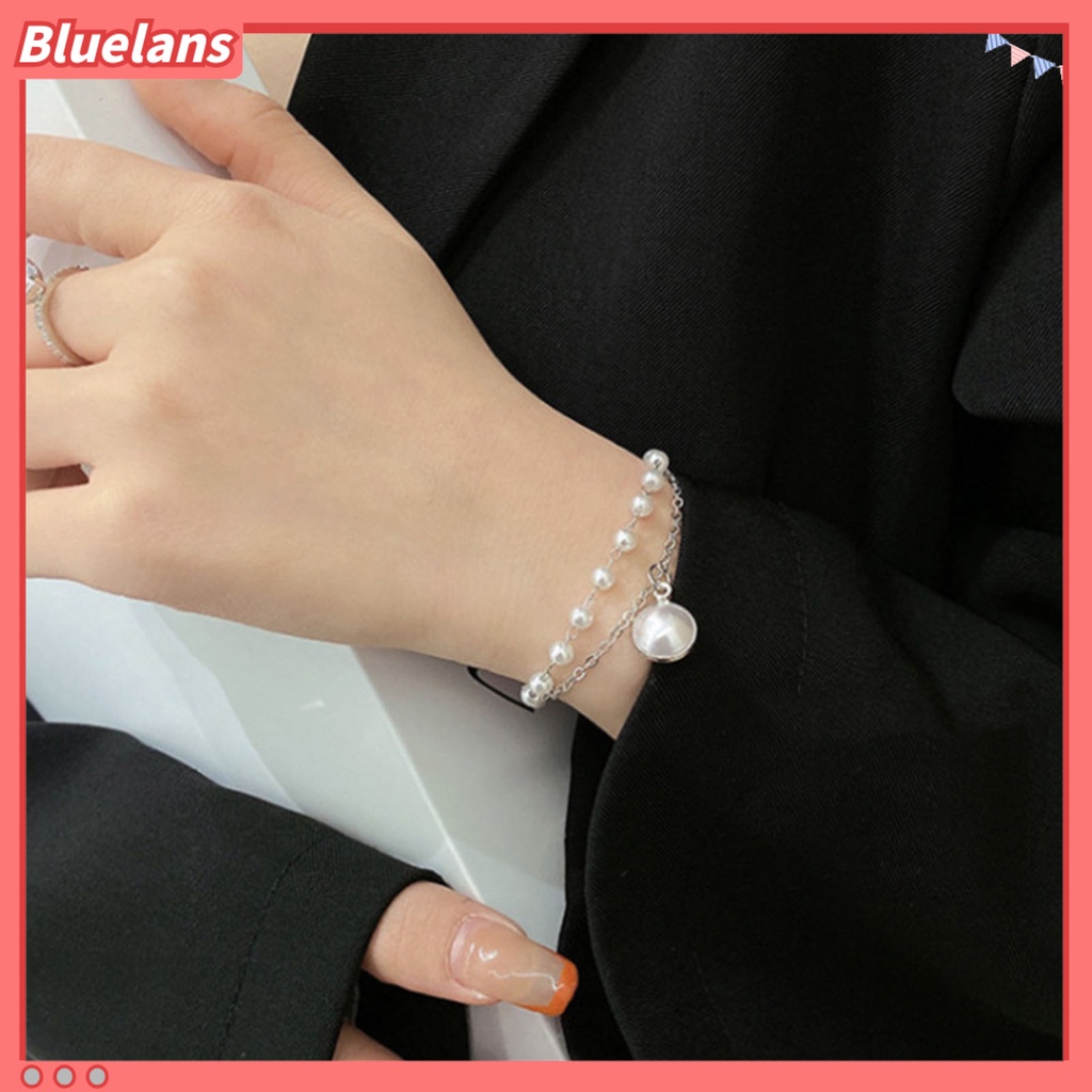 Bluelans Kalung Gelang Lapis Ganda Aksen Mutiara Imitasi Untuk Wanita