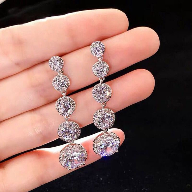 Anting tusuk zircon gantung round 5 tier