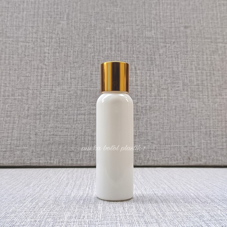 Botol Presstop 100ml  Putih Tutup Gold / Botol Plastik 100ml Br Tutup Presstop Gold