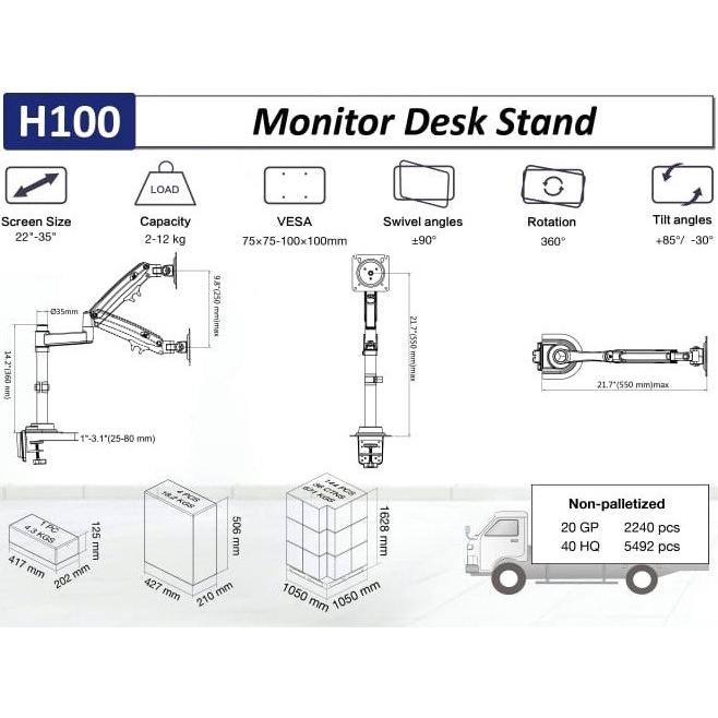 Bracket North Bayou H100 22&quot; - 35&quot; / Bracket Monitor