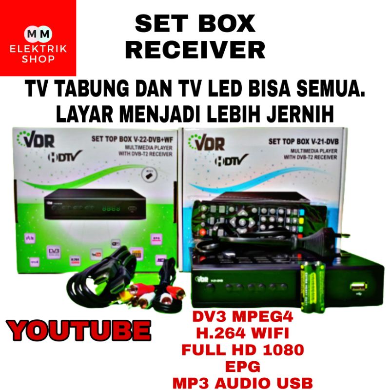 Set Box Tv Set Top Box Digital Led V21  V22 DVB + WF Support Digital Layar Jernih 1080P Full Hd VDR