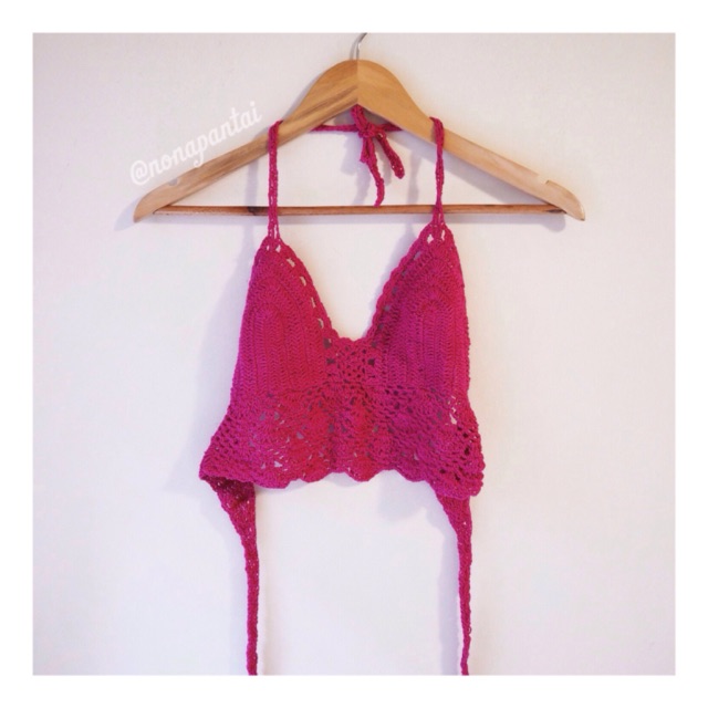 Neon pink mermaid crochet bikini