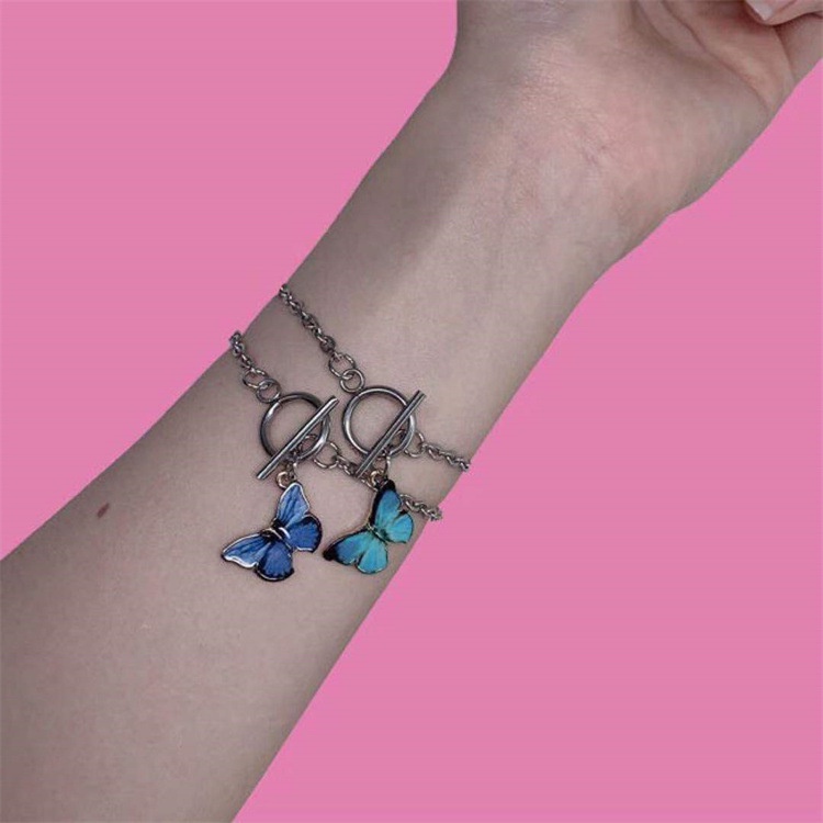 Gelang Buckle Butterfly OT Warna Biru Gaya Simple Untuk Pasangan