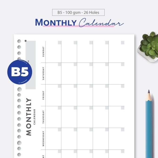 

New Loose leaf B5 - Monthly Calendar