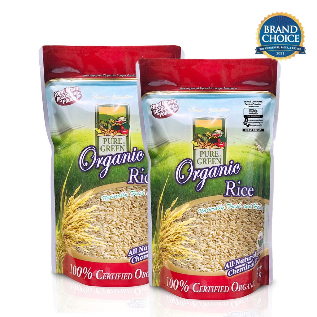 

PAKET 2 - PureGreen Organic Rice Beras Organik Beras Coklat 1 kg x 2 pc