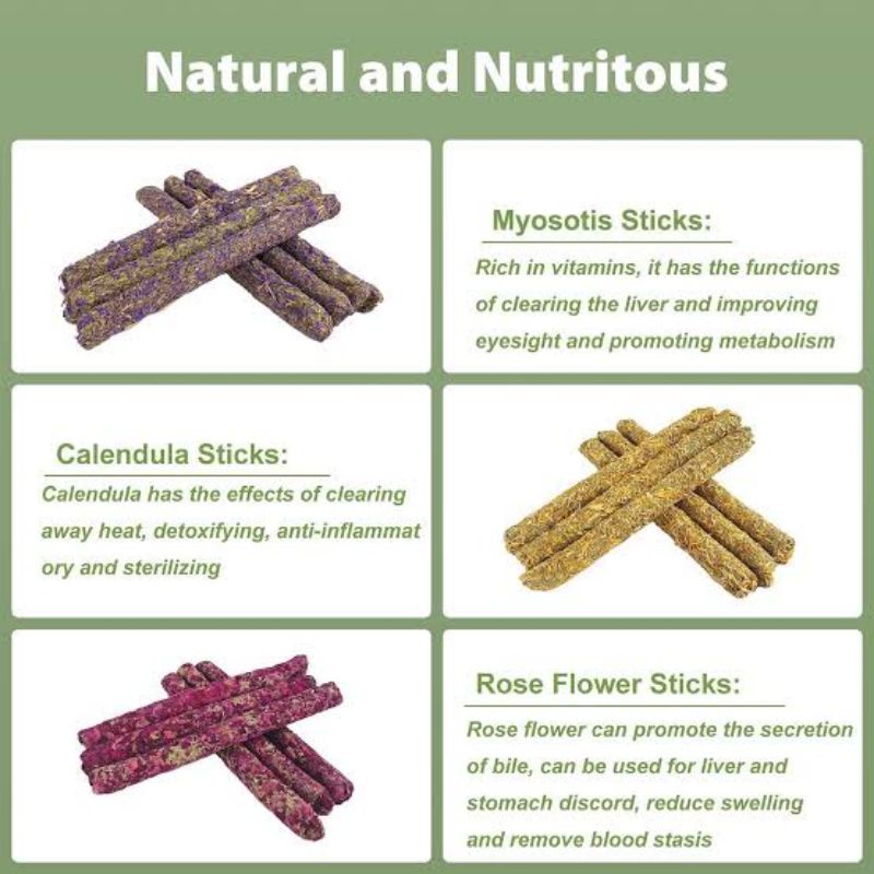 Flower Timothy Hay Sticks Rabbit and Guinea Pig Premium Gnawing Snacks