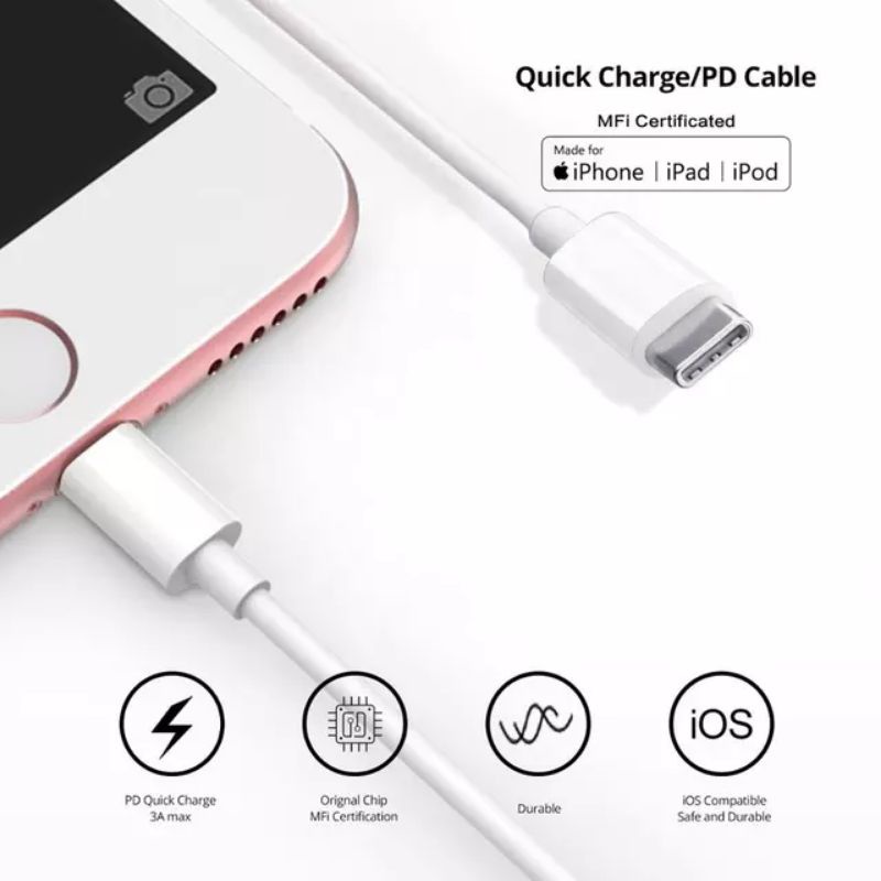 kabel data fast Lighting for IPHONE X/XS/XR/11/12 pro max/7/8 plus/6 +/6s/5/SE | TYPE C - PD USB