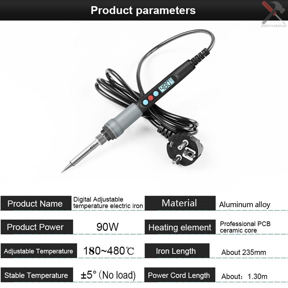 Handkit Solder Besi Elektrik 90W Suhu Konstan 180-480℃ Setrika Listrik Dengan Layar LCD Digital Suhu Dapat Disesuaikan ℃/℉ Setrika Listrik Konversi 220V