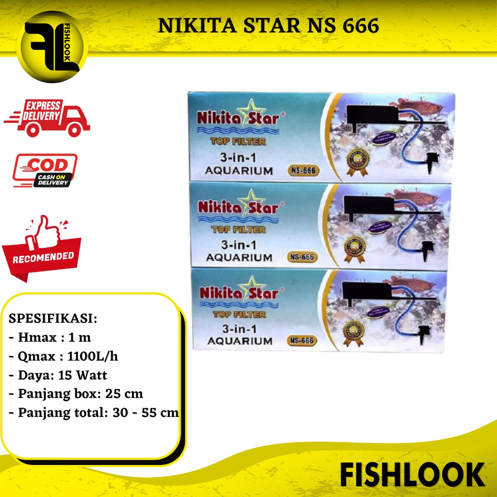 FILTER AQUARIUM NIKITA STAR TOP FILTER 3 IN 1 NS-666 3IN1 FILTER AKUARIUM