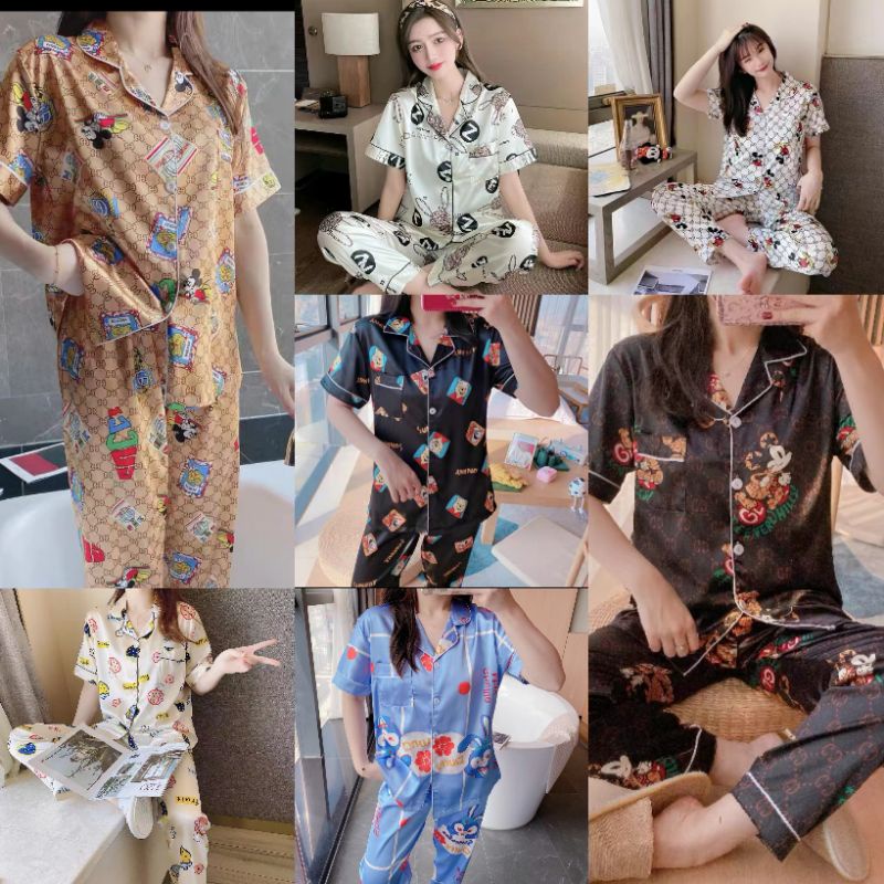 RULIF Baju tidur wanita satin lengan pendek / Piyama wanita satin Cp import premium