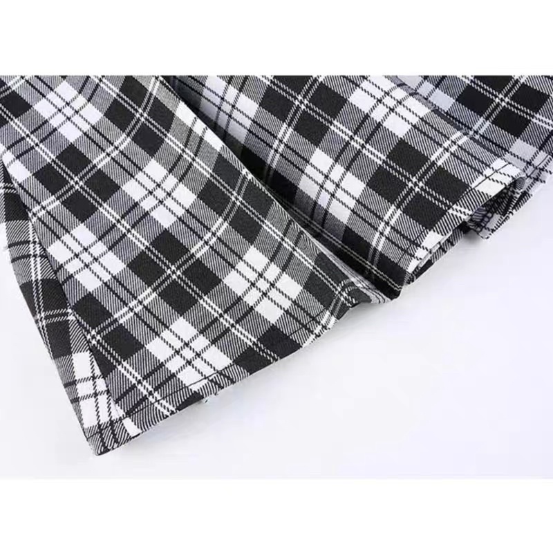 [ready stock] xiaoting preppy plaid skirt | bawahan rok gaya korea motif setengah kotak kotak rantai chain