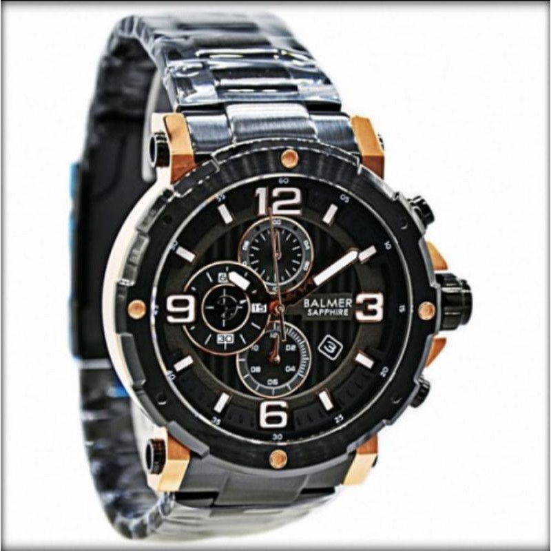 JAM TANGAN PRIA BALMER B.7987 BLACK ROSGOLD SAPPHIRE ORIGINAL