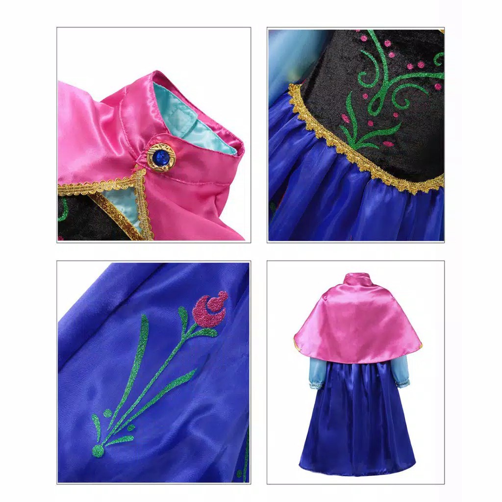 Kostum Baju Frozen Anak Perempuan Princess Anna Gaun Dress Ultah 3 - 8 Tahun Import