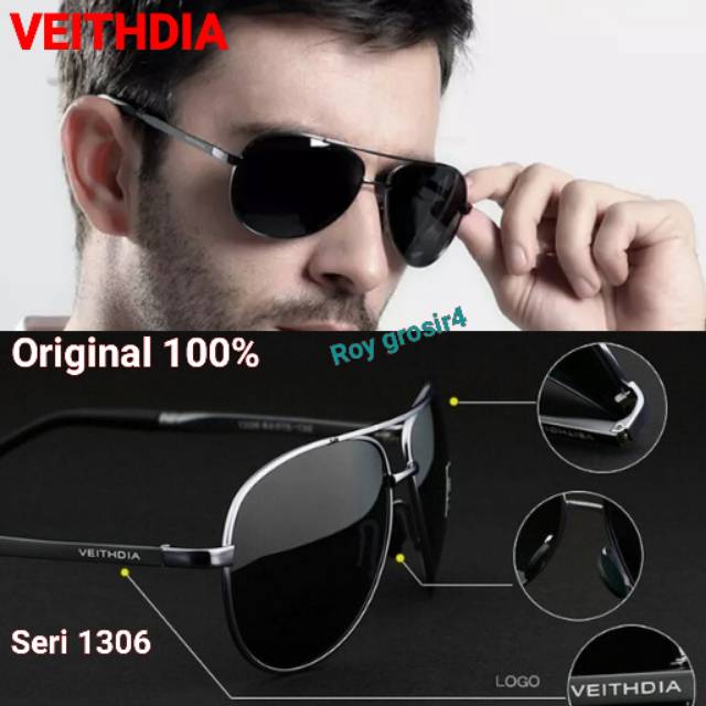 (ORI) Kacamata pria wanita Veithdia polarized sunglasses tipe 1306