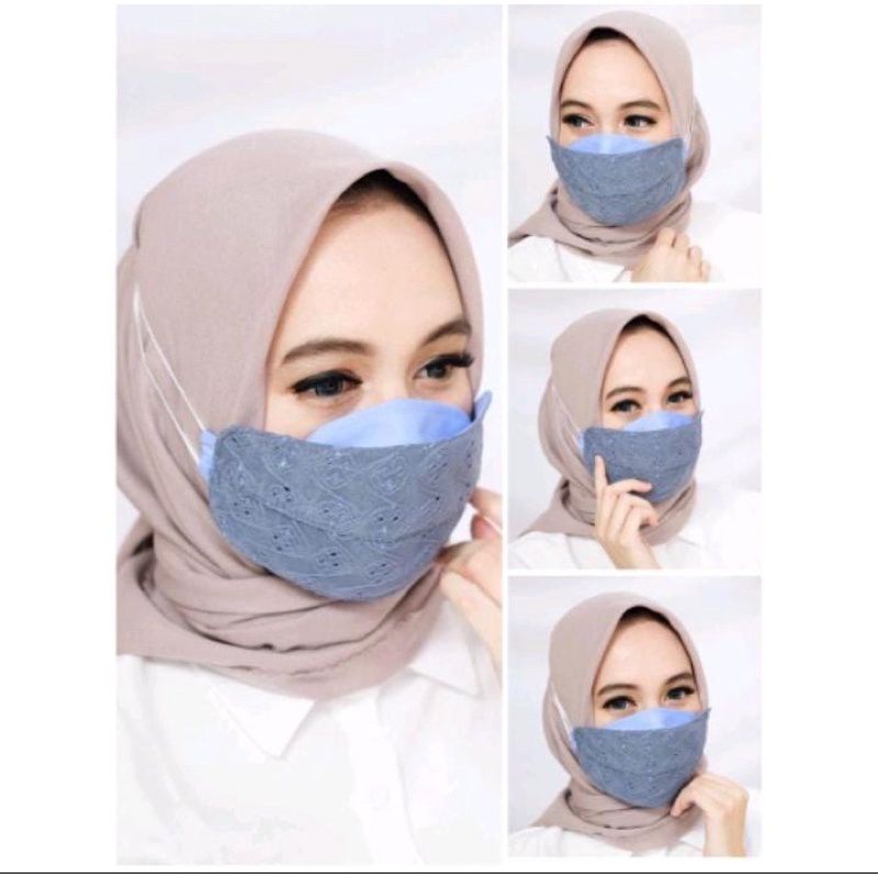 MASKER HIJAB KAIN BRUKAT NON GLITER MASKER PESTA MASKER LEBARAN MASKER NON MEDIS MASKER WANITA MASKER 3D MASKER HIJAB