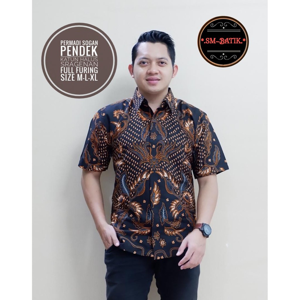 PERMADI SOGAN SM BATIKSOLOAMANAH KEMEJA BAJU BATIK PRIA SOLO LENGAN PENDEK PANJANG LAPIS FURING ATASAN BATIK PREMIUM MODERN KATUN HALUS PARANG TRUNTUM COKLAT PANJI LESMONO ADIWANGSA GOLD PERMANA MERAH ASWANGGA 6 PARANG DIRGA GODONG BIRU DADU CAKRAWALA