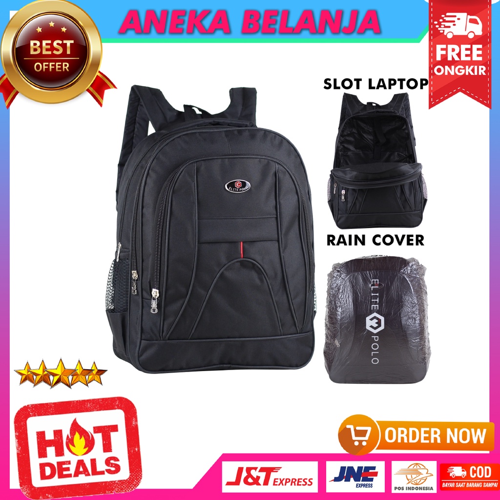 Ready Stock Tas Ransel Pria Casual  Elite Polo D300 Lengkung SMP SMA Backpack Cowok Sekolah Kuliah Kerja Fashionable Keren Bahan Tebal Awet Harga Termurah Terlaris Terjankau Berkualitas